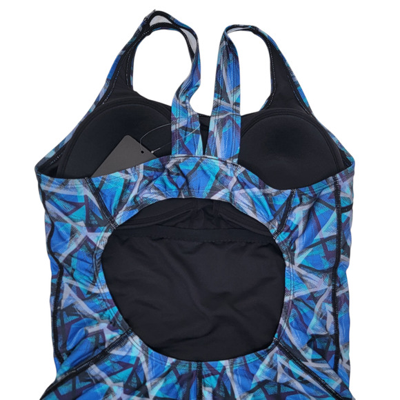 NWT Syrokan Racerback Swimsuit Blue Geometric 34E Athletic One Piece Training - Picture 5 of 12